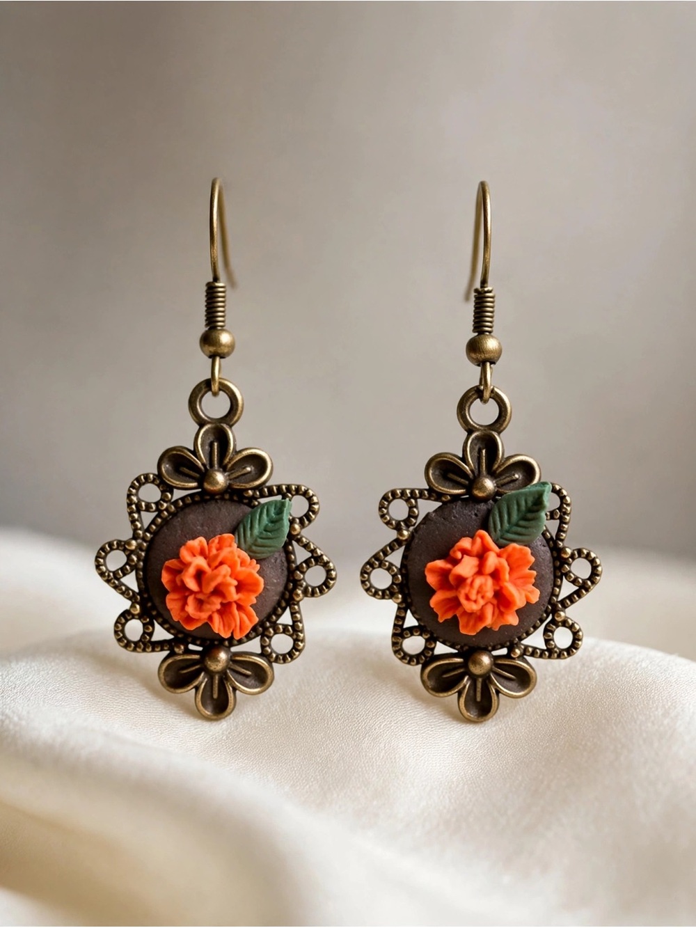 Hand made día de muertos Halloween earrings gift one of a kind cempasúchil